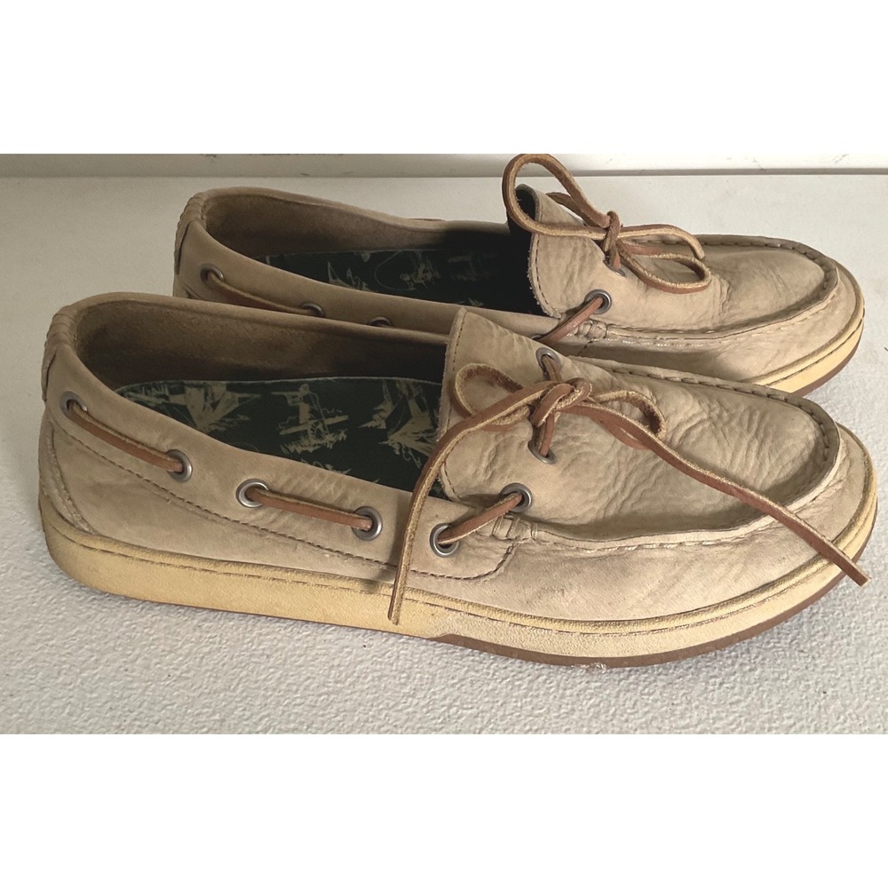 LL Bean Mens Casco Bay Boat Shoes Tan Leather Moc Toe Loafers 504637 Size 8.5 M